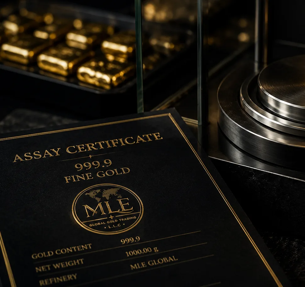 A gold sample under analytical testing equipment.